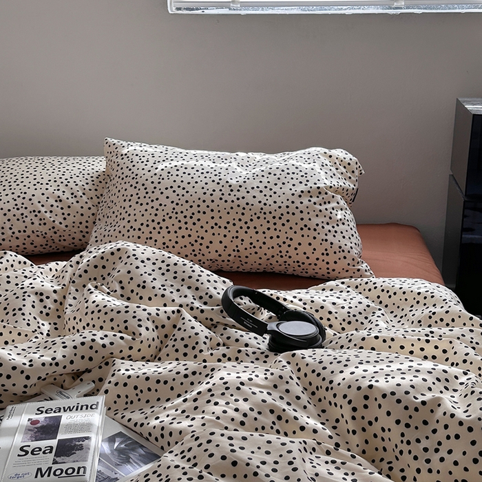 91家纺网 家纺一手货源 找家纺 柚可家居 2024新款40支斜纹纯棉四件套-摩卡点点 摩卡点点