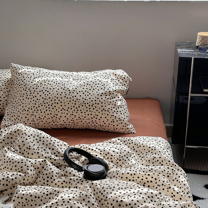 91家纺网 家纺一手货源 找家纺 柚可家居 2024新款40支斜纹纯棉四件套-摩卡点点 摩卡点点