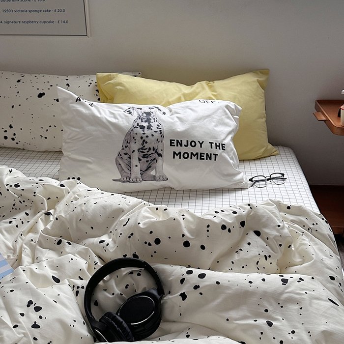 91家纺网 家纺一手货源 找家纺 柚可家居 2024新款40支斜纹纯棉四件套-摩卡点点 默片修狗