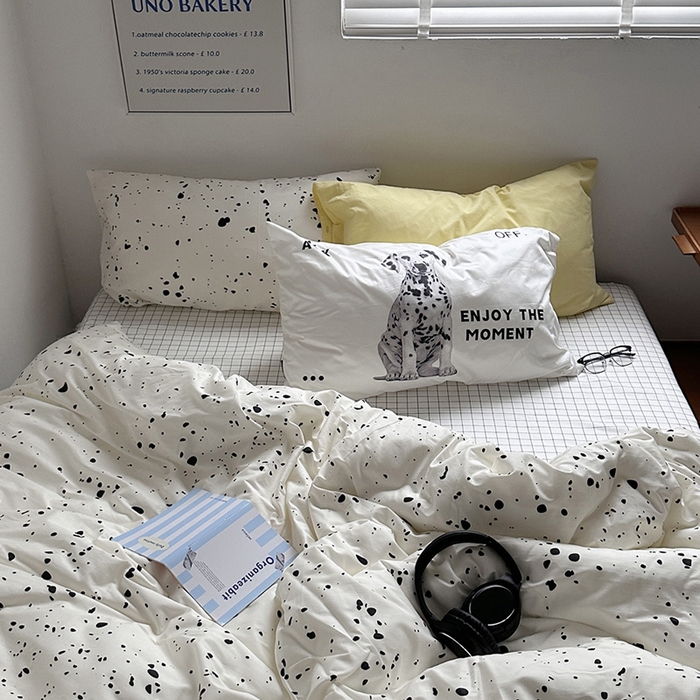 91家纺网 家纺一手货源 找家纺 柚可家居 2024新款40支斜纹纯棉四件套-摩卡点点 默片修狗