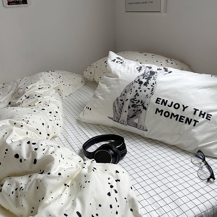 91家纺网 家纺一手货源 找家纺 柚可家居 2024新款40支斜纹纯棉四件套-摩卡点点 默片修狗