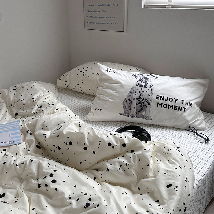 91家纺网 家纺一手货源 找家纺 柚可家居 2024新款40支斜纹纯棉四件套-摩卡点点 默片修狗