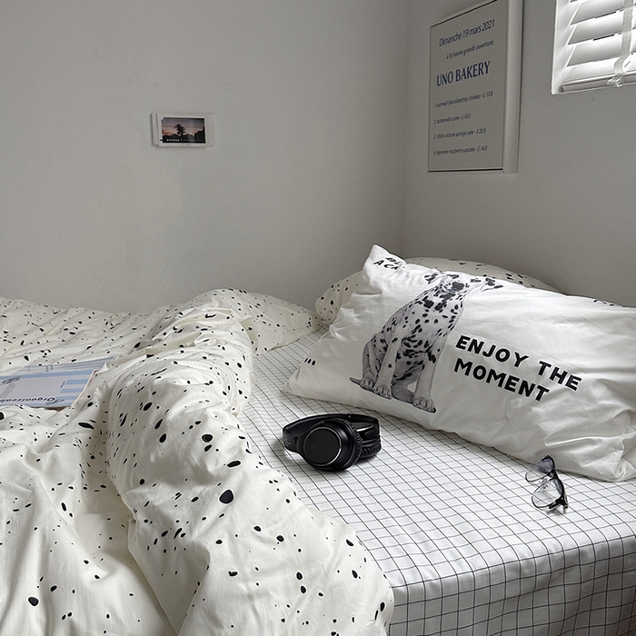 91家纺网 家纺一手货源 找家纺 柚可家居 2024新款40支斜纹纯棉四件套-摩卡点点 默片修狗