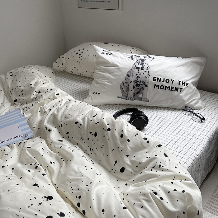 91家纺网 家纺一手货源 找家纺 柚可家居 2024新款40支斜纹纯棉四件套-摩卡点点 默片修狗