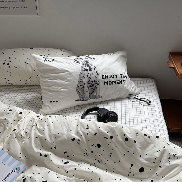 91家纺网 家纺一手货源 找家纺 柚可家居 2024新款40支斜纹纯棉四件套-摩卡点点 默片修狗