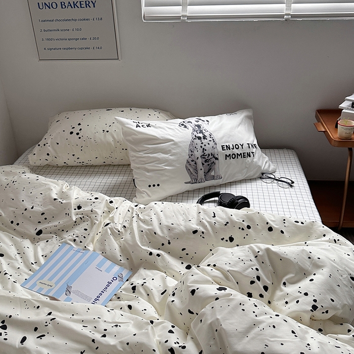 91家纺网 家纺一手货源 找家纺 柚可家居 2024新款40支斜纹纯棉四件套-摩卡点点 默片修狗