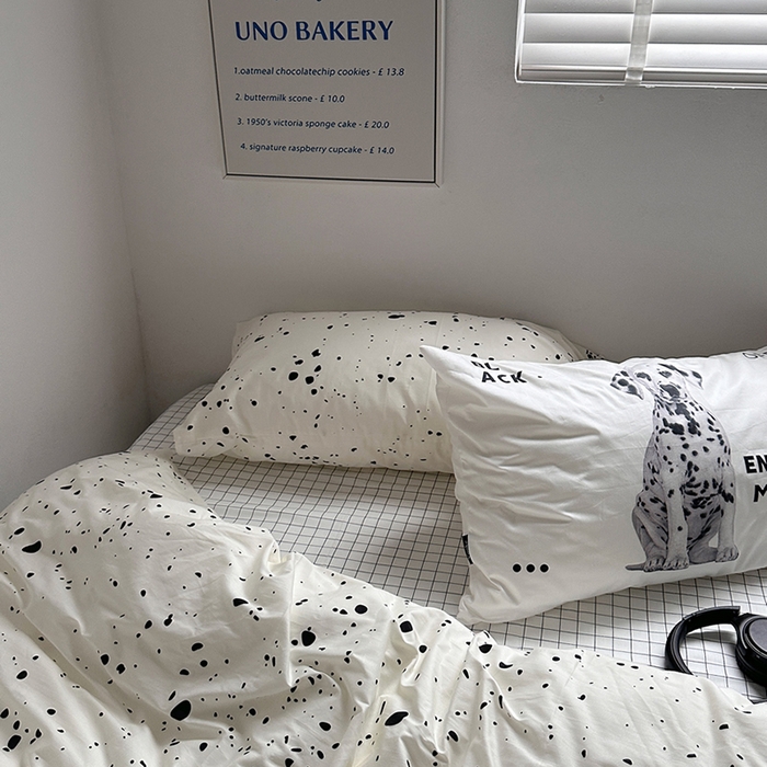 91家纺网 家纺一手货源 找家纺 柚可家居 2024新款40支斜纹纯棉四件套-摩卡点点 默片修狗