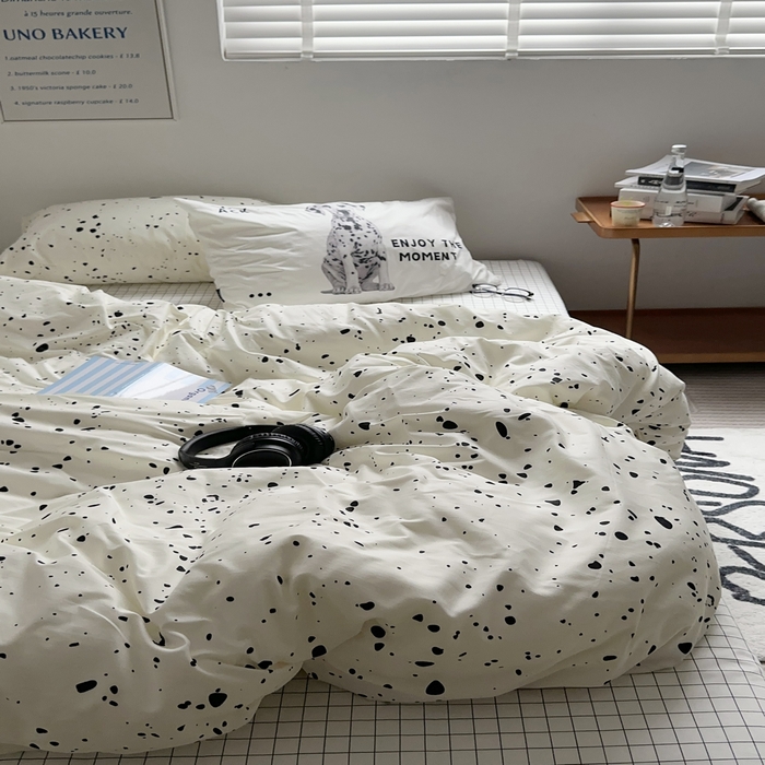 91家纺网 家纺一手货源 找家纺 柚可家居 2024新款40支斜纹纯棉四件套-摩卡点点 默片修狗