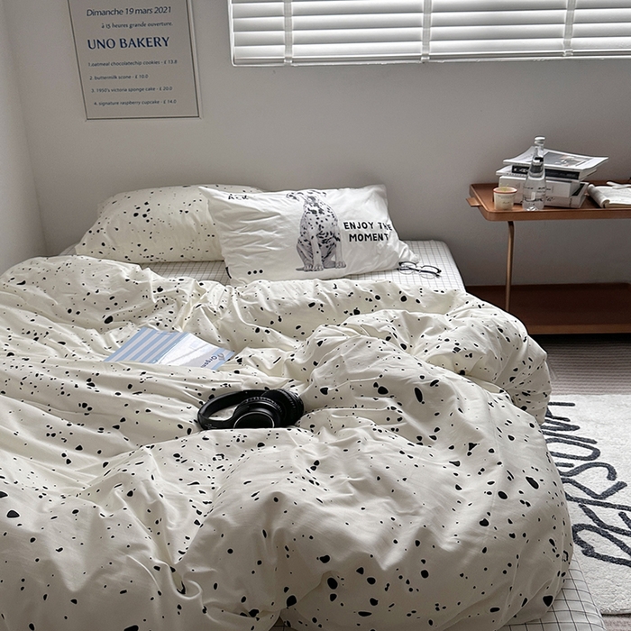 91家纺网 家纺一手货源 找家纺 柚可家居 2024新款40支斜纹纯棉四件套-摩卡点点 默片修狗