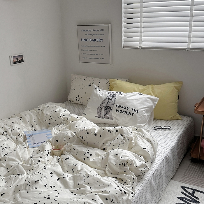 91家纺网 家纺一手货源 找家纺 柚可家居 2024新款40支斜纹纯棉四件套-摩卡点点 默片修狗