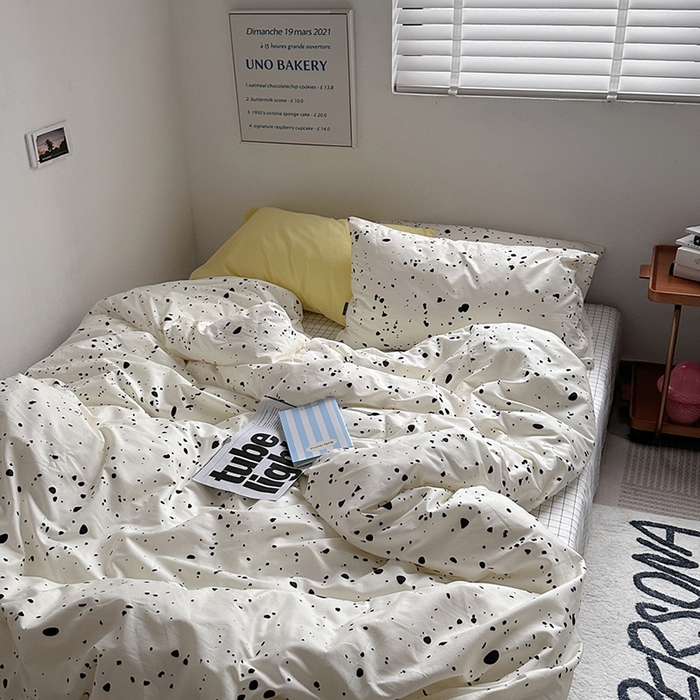 柚可家居 2024新款40支斜纹纯棉四件套-摩卡点点 失焦黑白