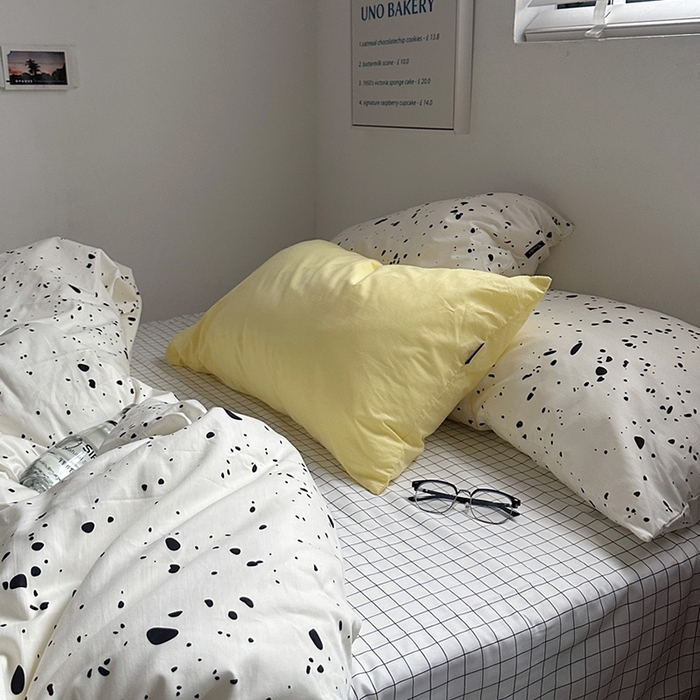 91家纺网 家纺一手货源 找家纺 柚可家居 2024新款40支斜纹纯棉四件套-摩卡点点 失焦黑白