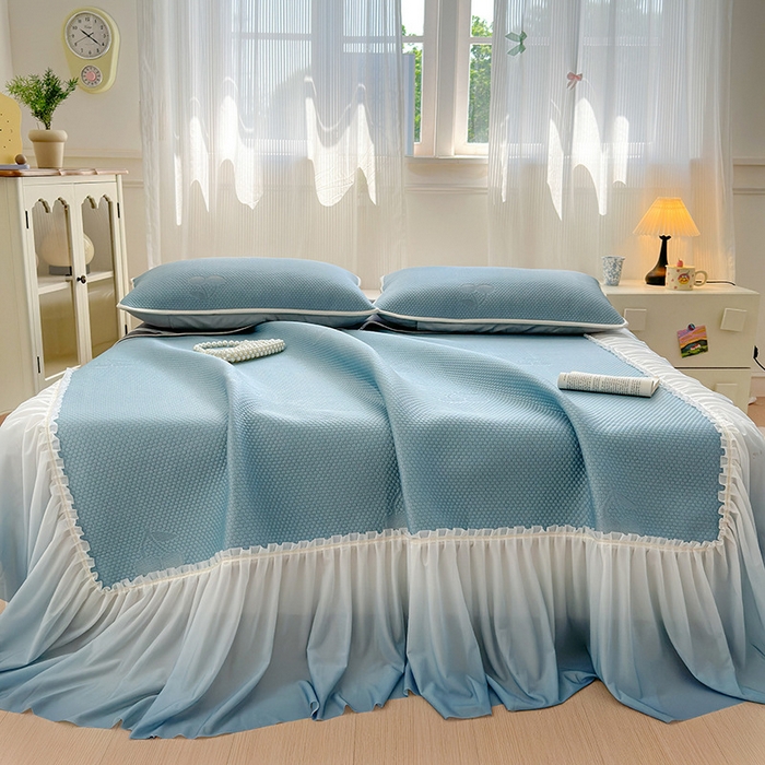 91家纺网 家纺一手货源 找家纺 （总）美优兰 2025全棉法式花边双层纱水洗棉花床盖三件套（提供买家秀）