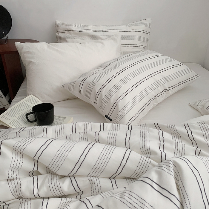 91家纺网 家纺一手货源 找家纺 柚可家居 2024新款40支斜纹数码印花全棉四件套 西塞条纹