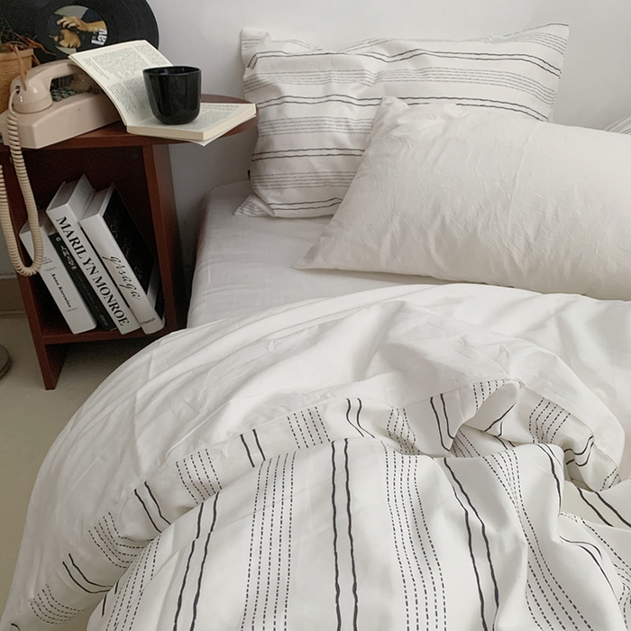 91家纺网 家纺一手货源 找家纺 柚可家居 2024新款40支斜纹数码印花全棉四件套 西塞条纹