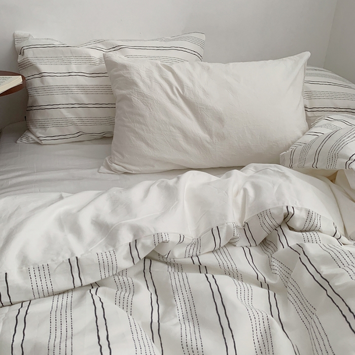 91家纺网 家纺一手货源 找家纺 柚可家居 2024新款40支斜纹数码印花全棉四件套 西塞条纹