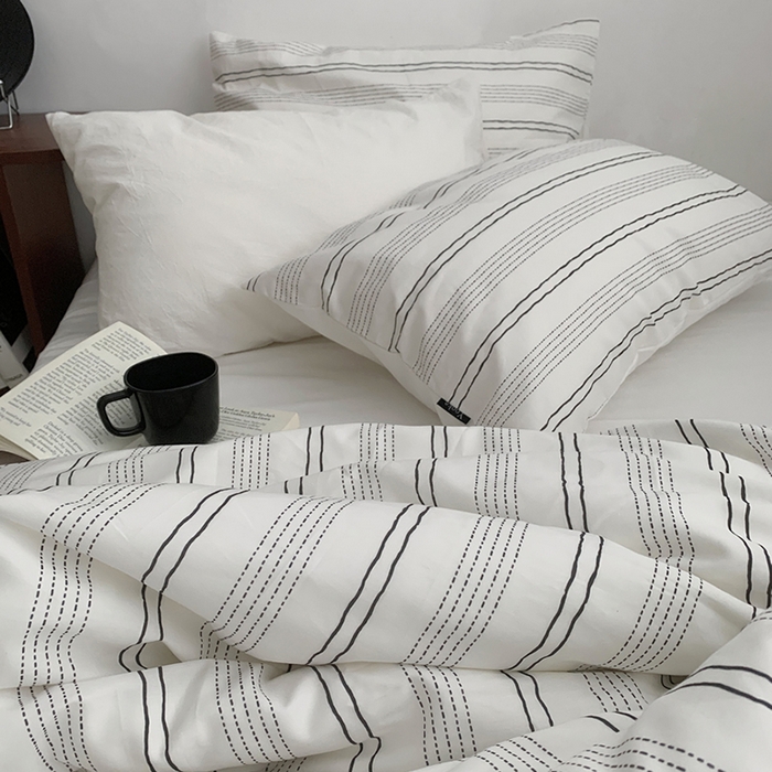 91家纺网 家纺一手货源 找家纺 柚可家居 2024新款40支斜纹数码印花全棉四件套 西塞条纹