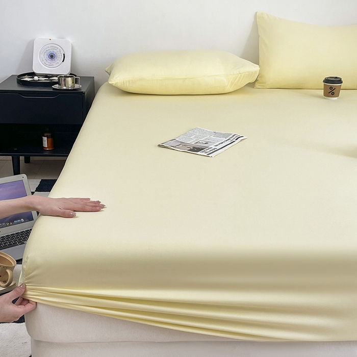 91家纺网 家纺一手货源 找家纺 （总）北辰 2025新款简约素色云朵棉可水洗纯色床笠单件三件套