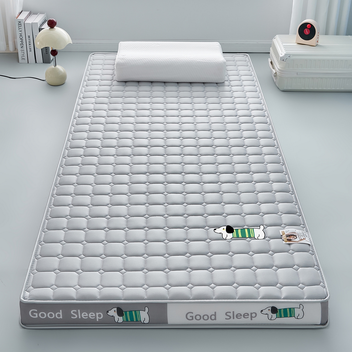 91家纺网 家纺一手货源 找家纺 元昊床垫 2025新款牛奶丝乳胶记忆海绵学生床垫 旺旺狗-布丁灰