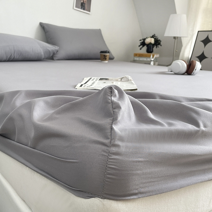 91家纺网 家纺一手货源 找家纺 北辰 2025新款简约素色云朵棉可水洗纯色床笠单件三件套 高级灰