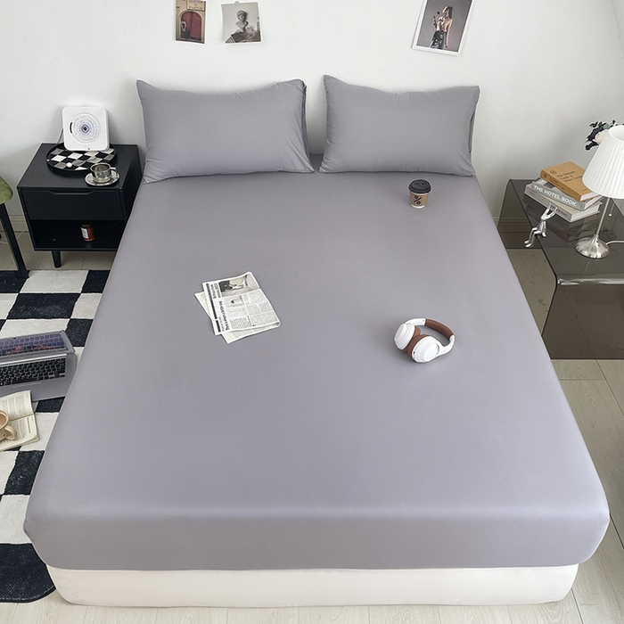 91家纺网 家纺一手货源 找家纺 北辰 2025新款简约素色云朵棉可水洗纯色床笠单件三件套 高级灰