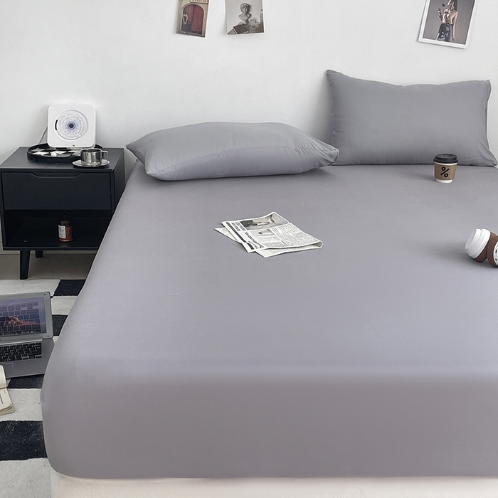 91家纺网 家纺一手货源 找家纺 北辰 2025新款简约素色云朵棉可水洗纯色床笠单件三件套 高级灰