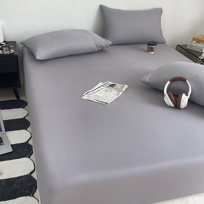 91家纺网 家纺一手货源 找家纺 北辰 2025新款简约素色云朵棉可水洗纯色床笠单件三件套 高级灰