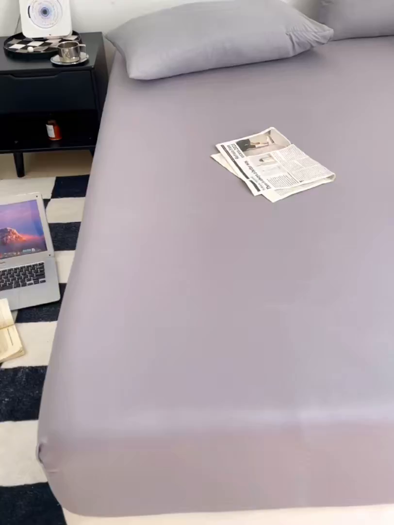 91家纺网 家纺一手货源 找家纺 北辰 2025新款简约素色云朵棉可水洗纯色床笠单件三件套 高级灰