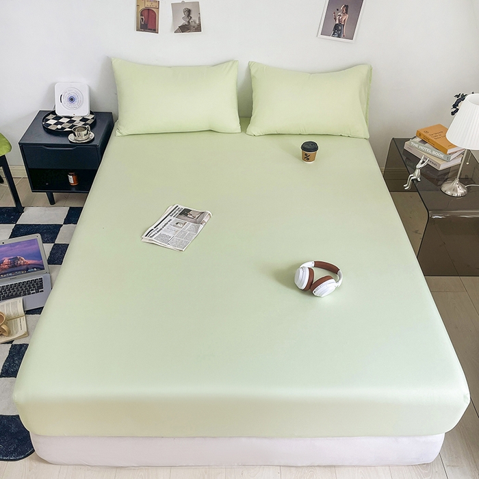 91家纺网 家纺一手货源 找家纺 北辰 2025新款简约素色云朵棉可水洗纯色床笠单件三件套 薄荷绿