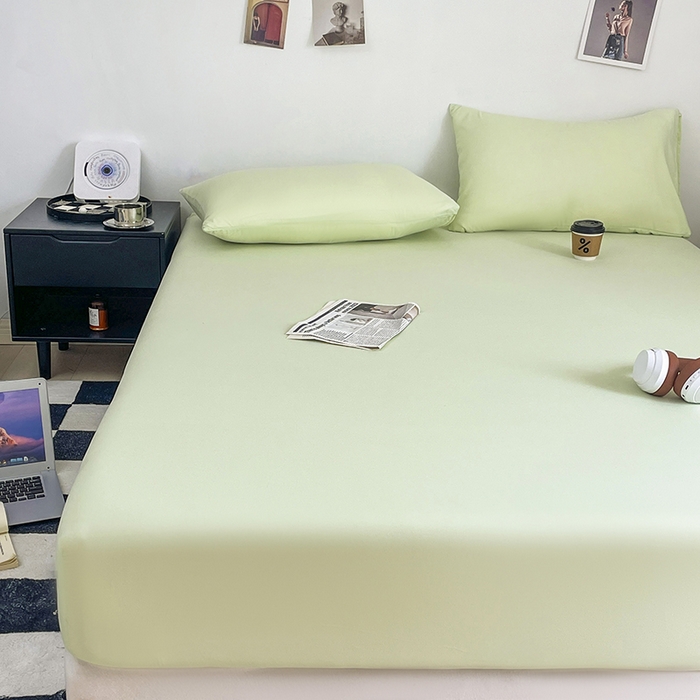 91家纺网 家纺一手货源 找家纺 北辰 2025新款简约素色云朵棉可水洗纯色床笠单件三件套 薄荷绿