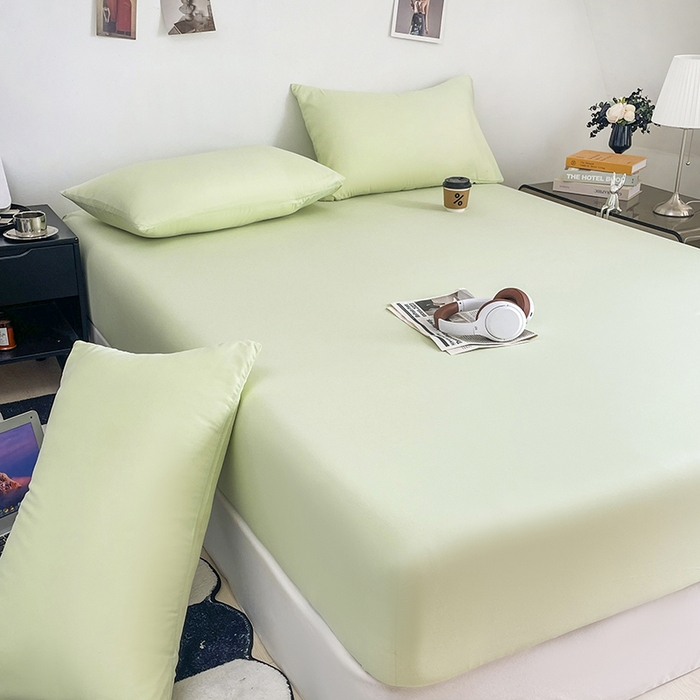 91家纺网 家纺一手货源 找家纺 北辰 2025新款简约素色云朵棉可水洗纯色床笠单件三件套 薄荷绿