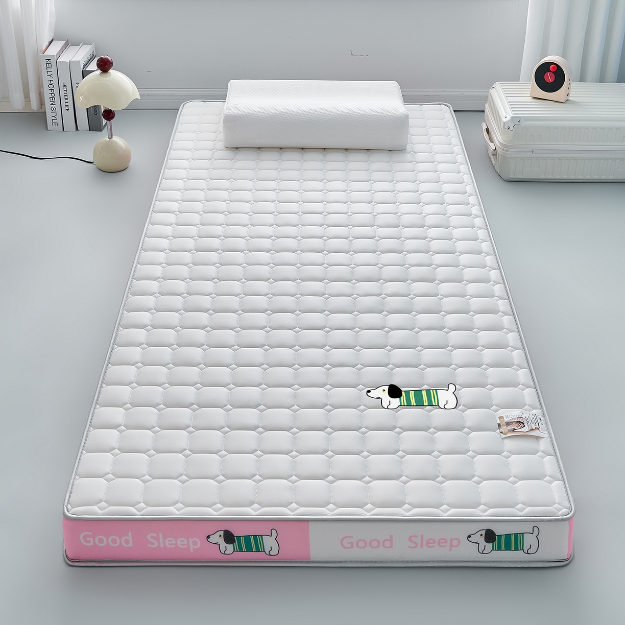 91家纺网 家纺一手货源 找家纺 元昊床垫 2025新款牛奶丝乳胶记忆海绵学生床垫 旺旺狗-布丁粉