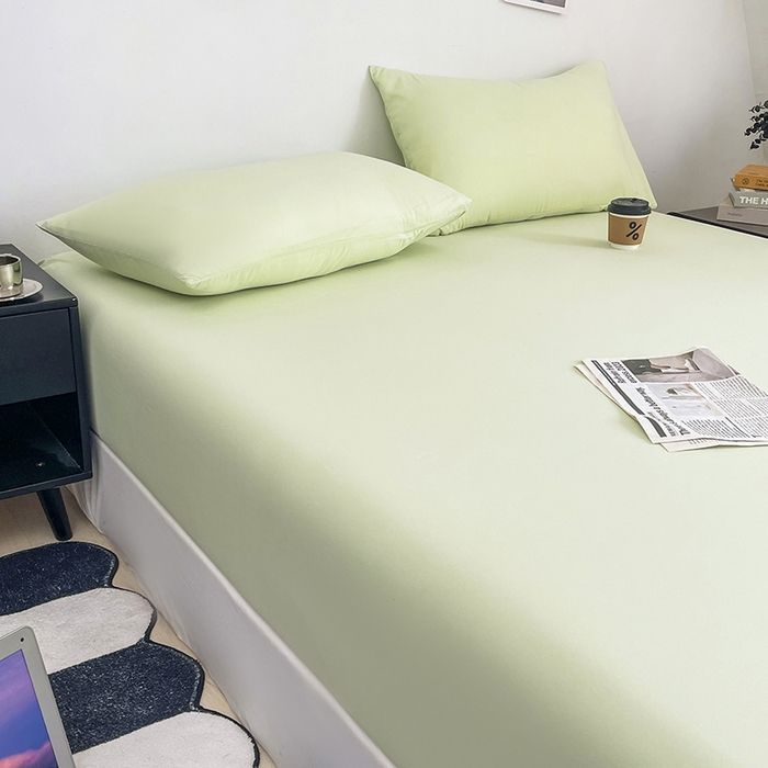 91家纺网 家纺一手货源 找家纺 北辰 2025新款简约素色云朵棉可水洗纯色床笠单件三件套 薄荷绿