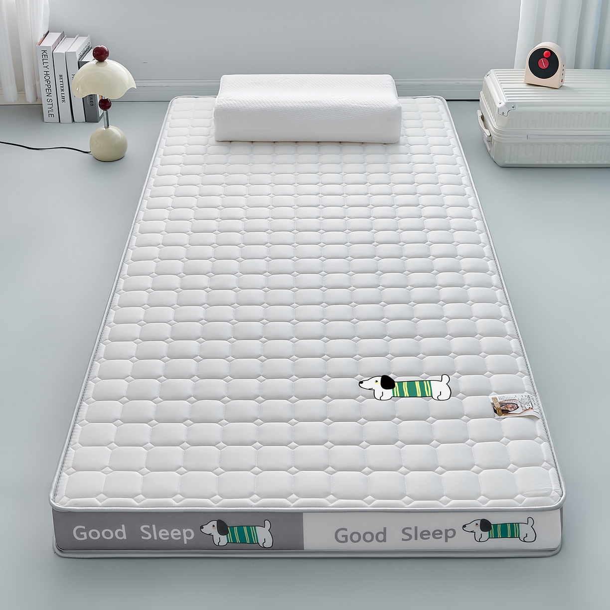 91家纺网 家纺一手货源 找家纺 元昊床垫 2025新款牛奶丝乳胶记忆海绵学生床垫 旺旺狗-布丁白