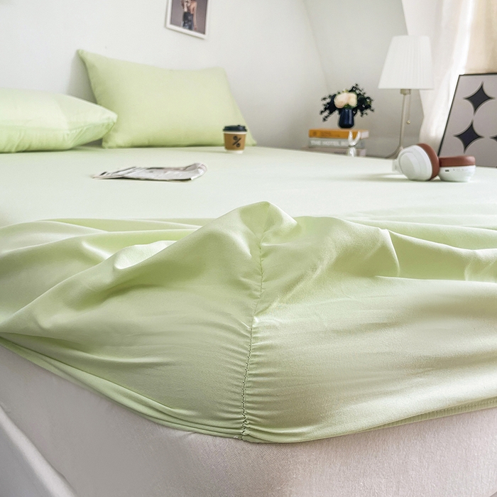 91家纺网 家纺一手货源 找家纺 北辰 2025新款简约素色云朵棉可水洗纯色床笠单件三件套 薄荷绿