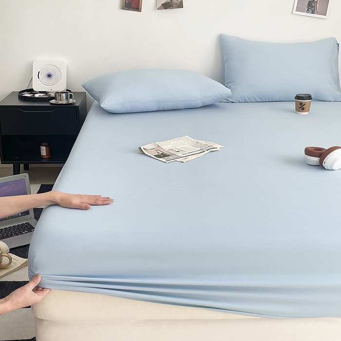北辰 2025新款简约素色云朵棉可水洗纯色床笠单件三件套 冰川蓝