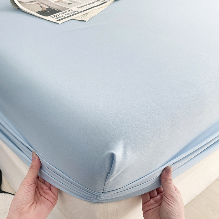 91家纺网 家纺一手货源 找家纺 北辰 2025新款简约素色云朵棉可水洗纯色床笠单件三件套 冰川蓝