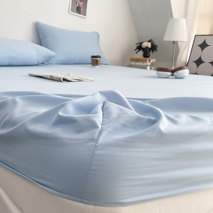 91家纺网 家纺一手货源 找家纺 北辰 2025新款简约素色云朵棉可水洗纯色床笠单件三件套 冰川蓝