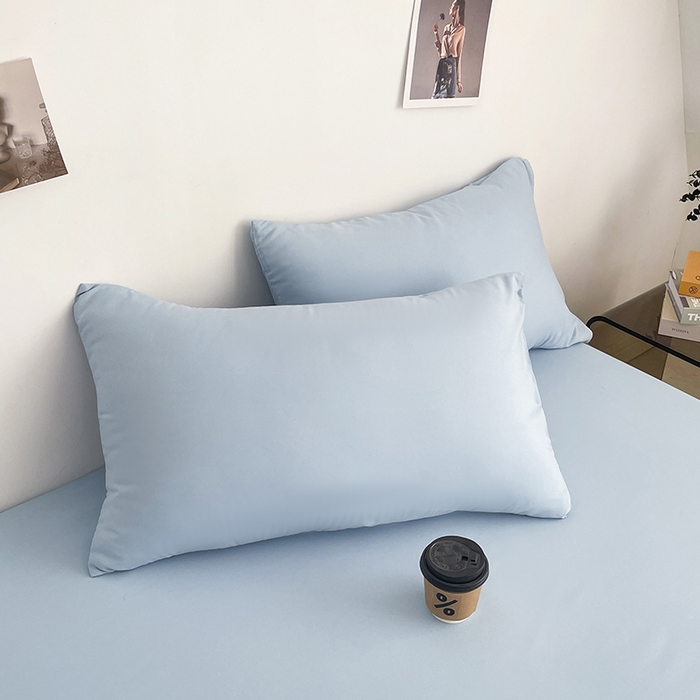 91家纺网 家纺一手货源 找家纺 北辰 2025新款简约素色云朵棉可水洗纯色床笠单件三件套 冰川蓝