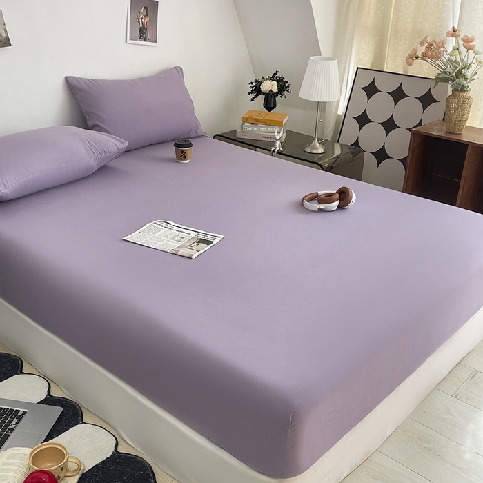 91家纺网 家纺一手货源 找家纺 北辰 2025新款简约素色云朵棉可水洗纯色床笠单件三件套 豆沙紫