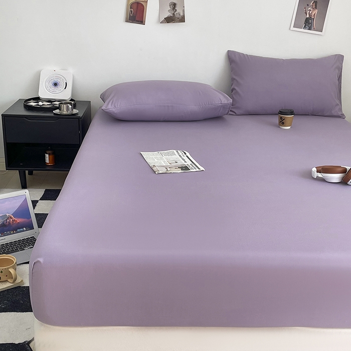 91家纺网 家纺一手货源 找家纺 北辰 2025新款简约素色云朵棉可水洗纯色床笠单件三件套 豆沙紫