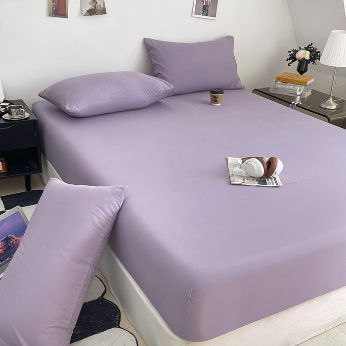 91家纺网 家纺一手货源 找家纺 北辰 2025新款简约素色云朵棉可水洗纯色床笠单件三件套 豆沙紫