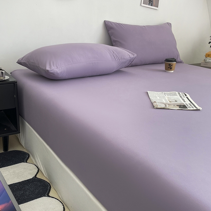 91家纺网 家纺一手货源 找家纺 北辰 2025新款简约素色云朵棉可水洗纯色床笠单件三件套 豆沙紫