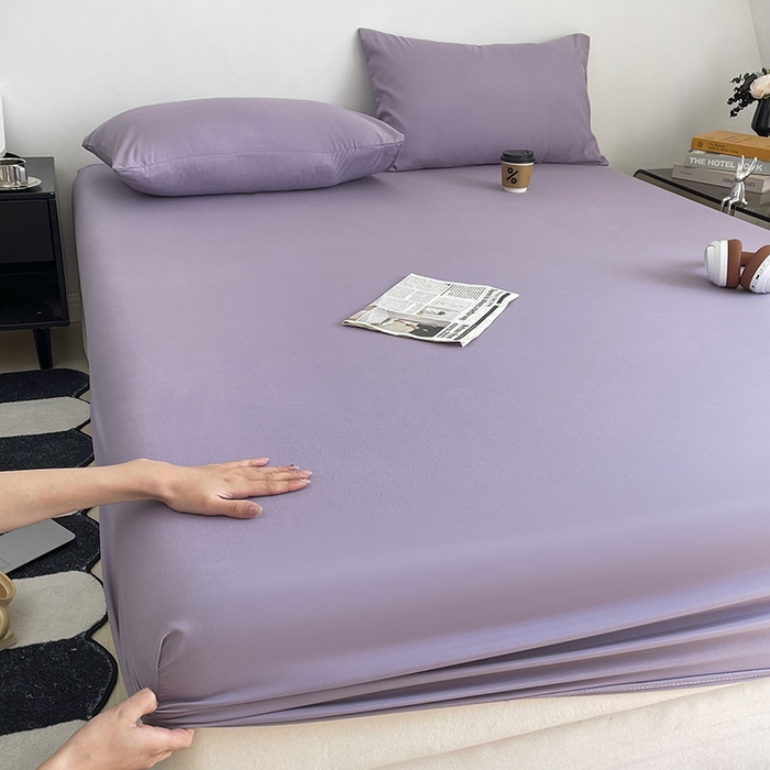 91家纺网 家纺一手货源 找家纺 北辰 2025新款简约素色云朵棉可水洗纯色床笠单件三件套 豆沙紫