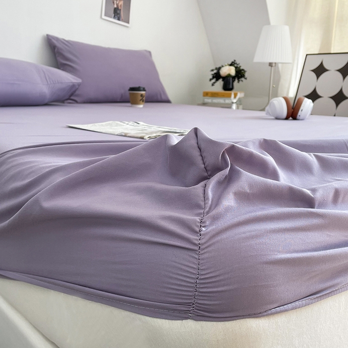 91家纺网 家纺一手货源 找家纺 北辰 2025新款简约素色云朵棉可水洗纯色床笠单件三件套 豆沙紫