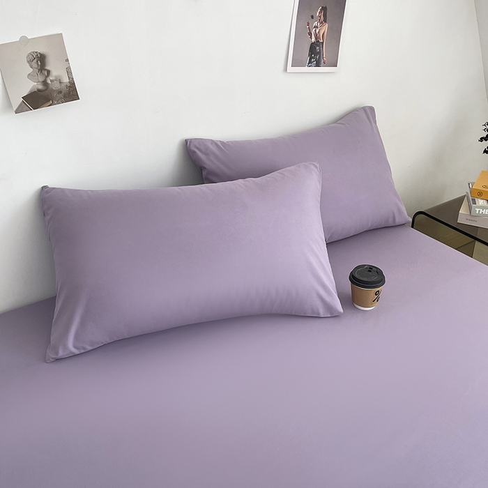 91家纺网 家纺一手货源 找家纺 北辰 2025新款简约素色云朵棉可水洗纯色床笠单件三件套 豆沙紫