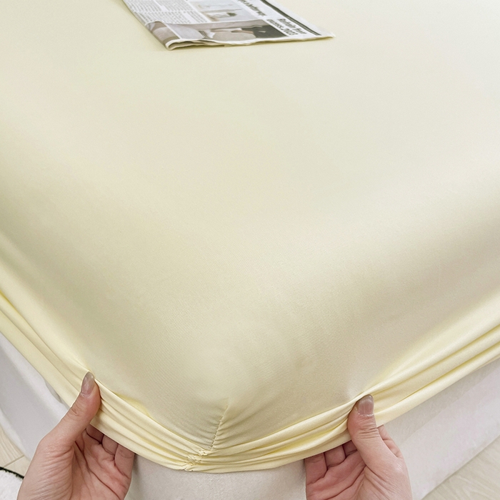 91家纺网 家纺一手货源 找家纺 北辰 2025新款简约素色云朵棉可水洗纯色床笠单件三件套 麦芽黄