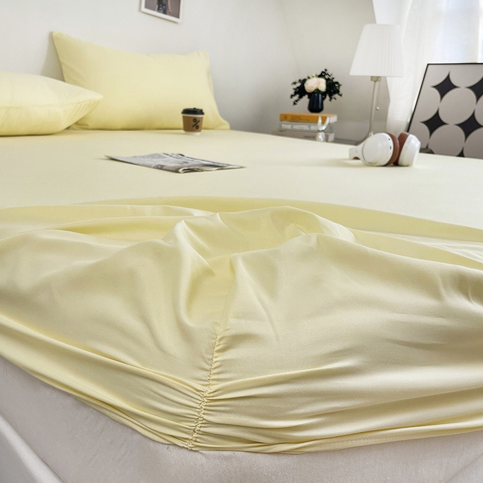 91家纺网 家纺一手货源 找家纺 北辰 2025新款简约素色云朵棉可水洗纯色床笠单件三件套 麦芽黄