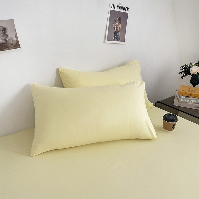 91家纺网 家纺一手货源 找家纺 北辰 2025新款简约素色云朵棉可水洗纯色床笠单件三件套 麦芽黄