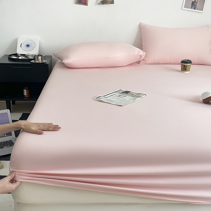 北辰 2025新款简约素色云朵棉可水洗纯色床笠单件三件套 藕粉